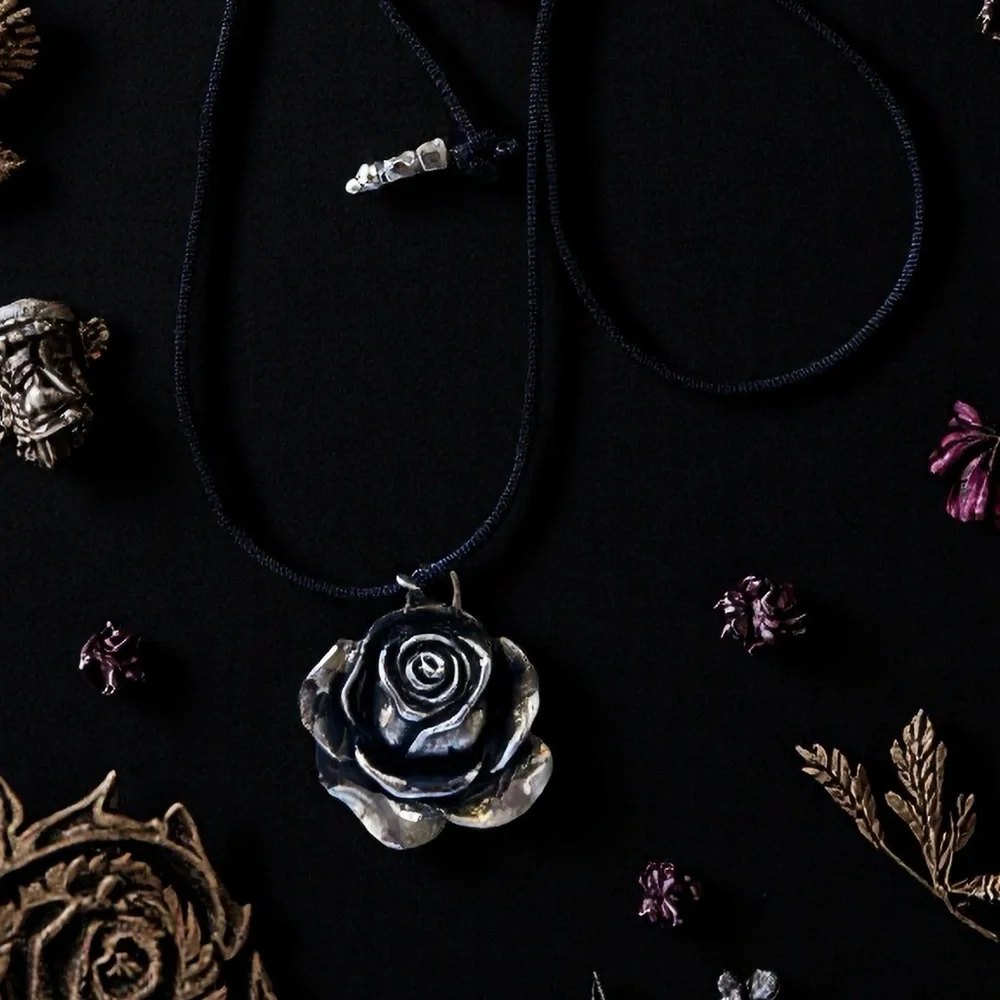 Vintage Gothic Black Rose Pendant Choker Necklace